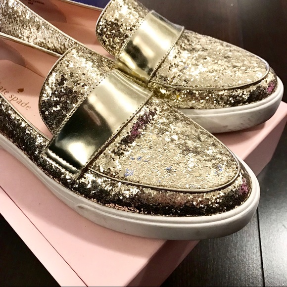 Kate Spade Gold Glitter Loafers/Flats - Picture 2 of 4